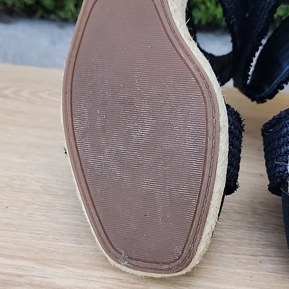 Lucky Brand Minjah Espadrille Jute-Wrapped Wedge Sandal Latte Black Platforms 11
